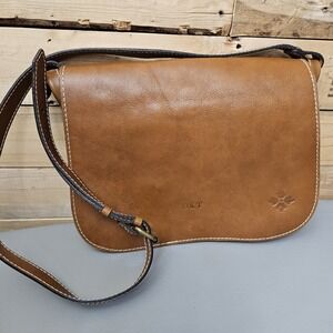 Patricia Nash Positano Saddle Bag Brown Leather Monogrammed Handbag Purse